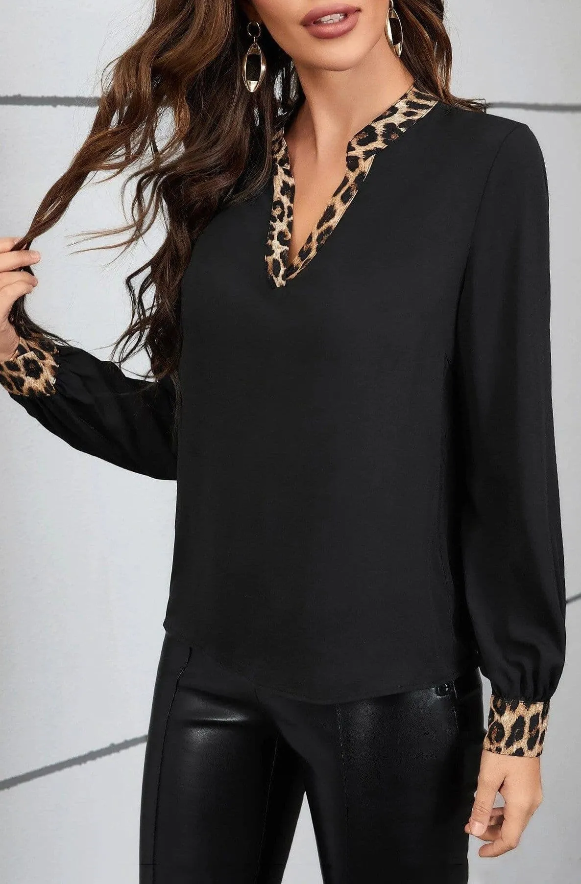 Zahara Plus Size Leopard Print Blouse Top Contrast